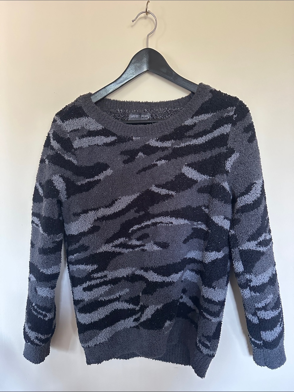 Barefoot Dreams Gray & Black Camouflage Crewneck Sweater